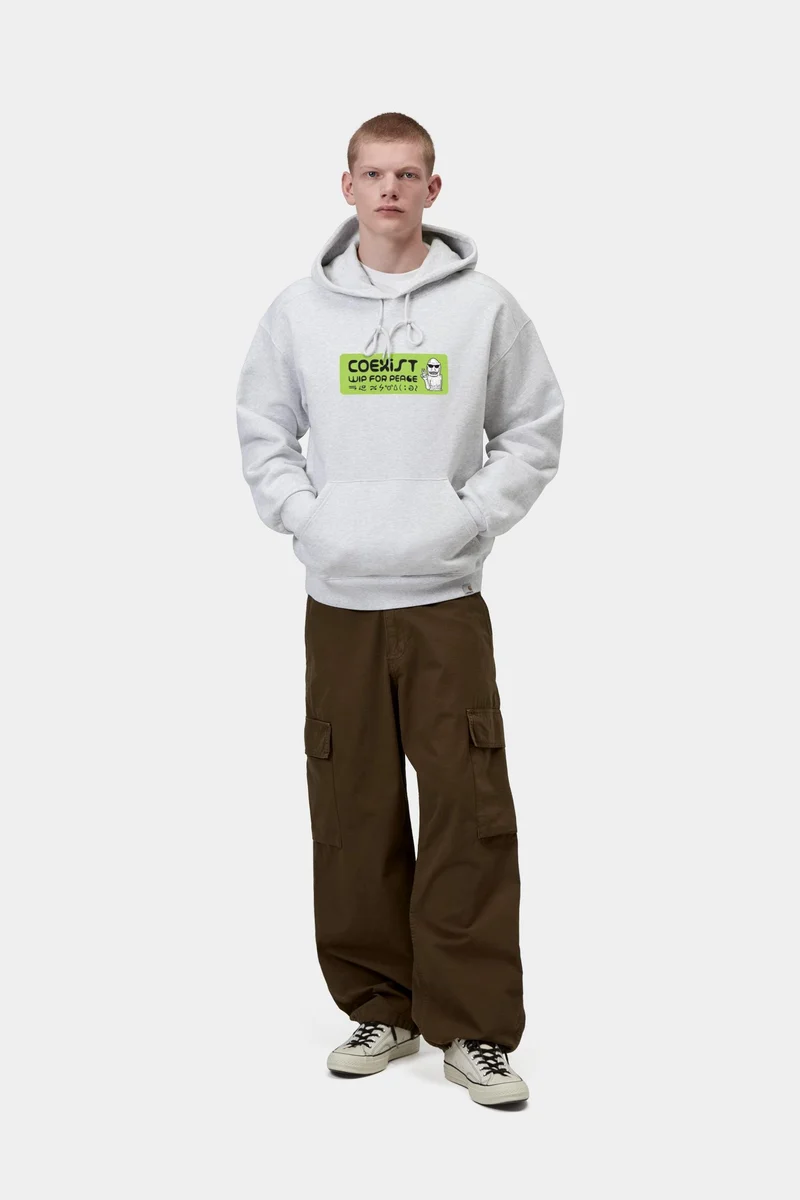 Carhartt WIP Herren-Kapuzenpullover mit Autoaufkleber | Aschgrau meliert