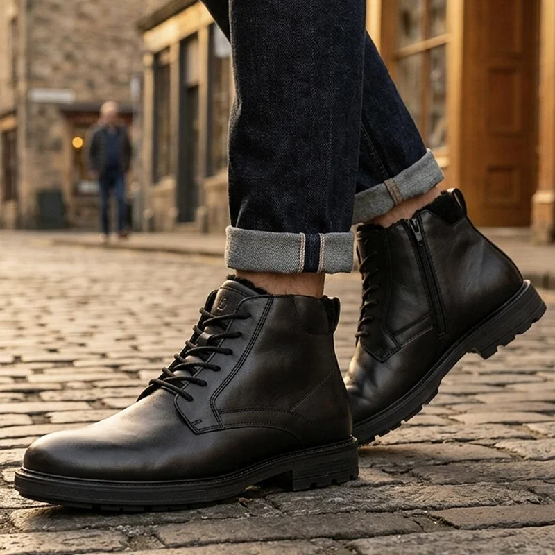 Wide Fit Smart Leather Lace Up Boots - RNB44000 / 330 105 - Black