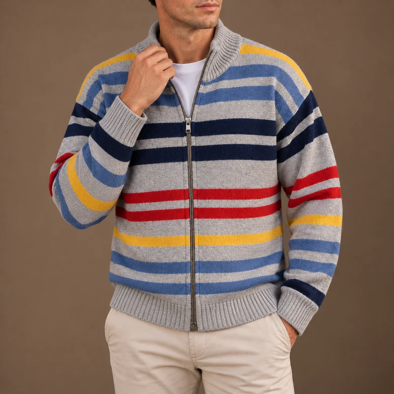 Wirasak – Strickjacke mit Bunten Streifen Und Reißverschluss