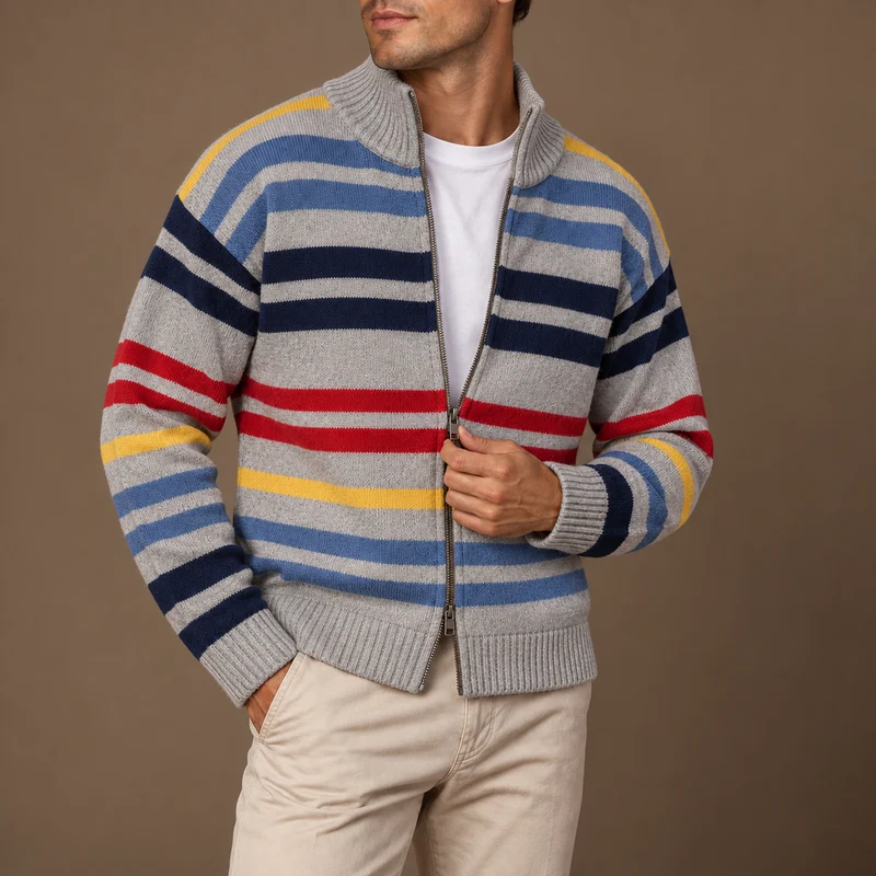 Wirasak – Strickjacke mit Bunten Streifen Und Reißverschluss