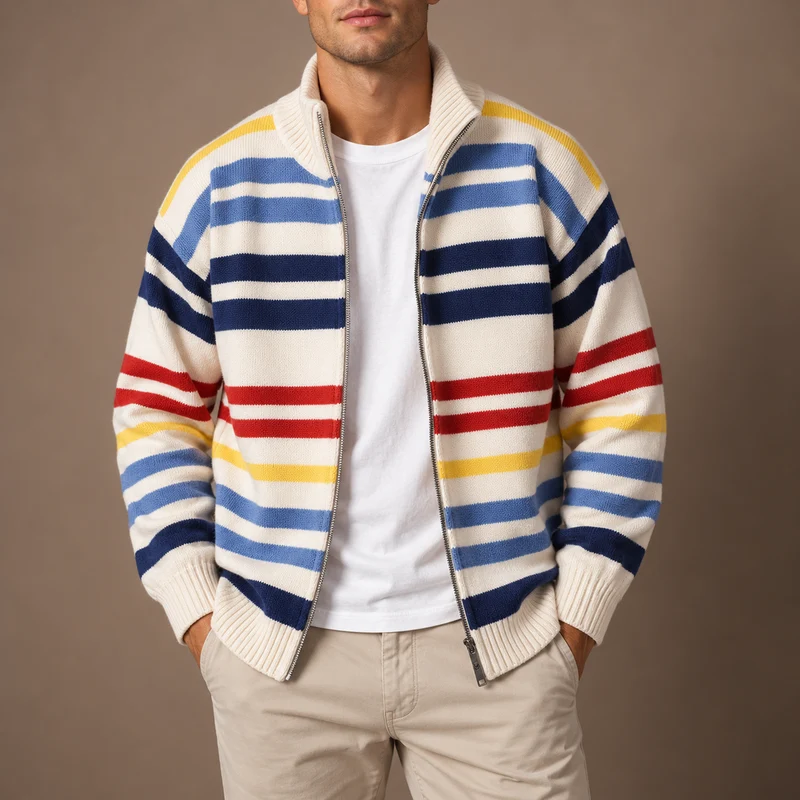 Wirasak – Strickjacke mit Bunten Streifen Und Reißverschluss