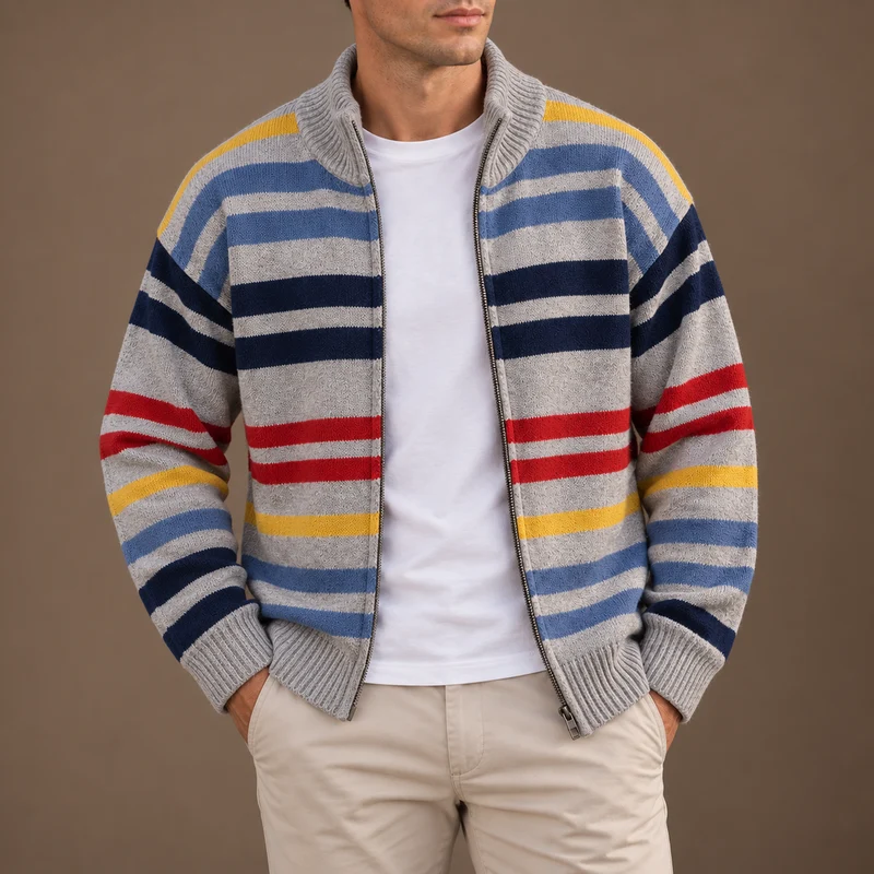 Wirasak – Strickjacke mit Bunten Streifen Und Reißverschluss