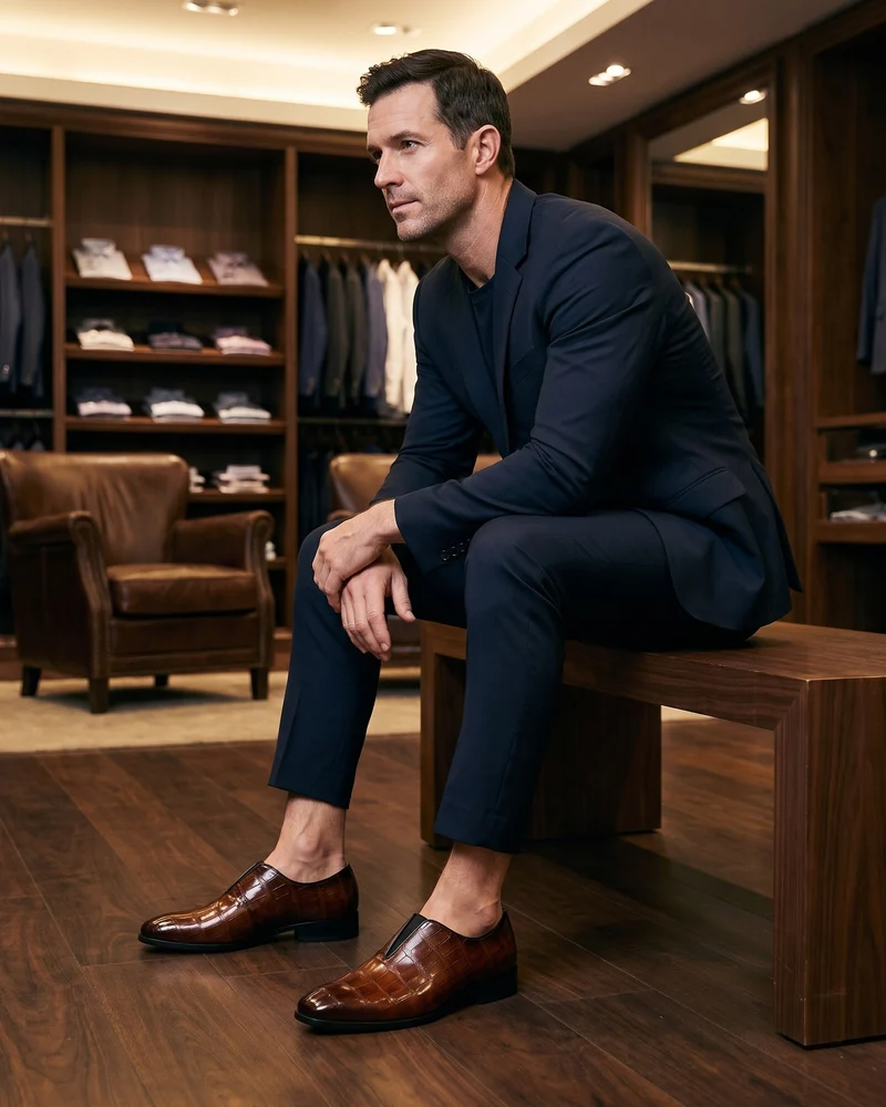 Amphon – Loafer mit Krokodilprägung und Slip-On-Passform