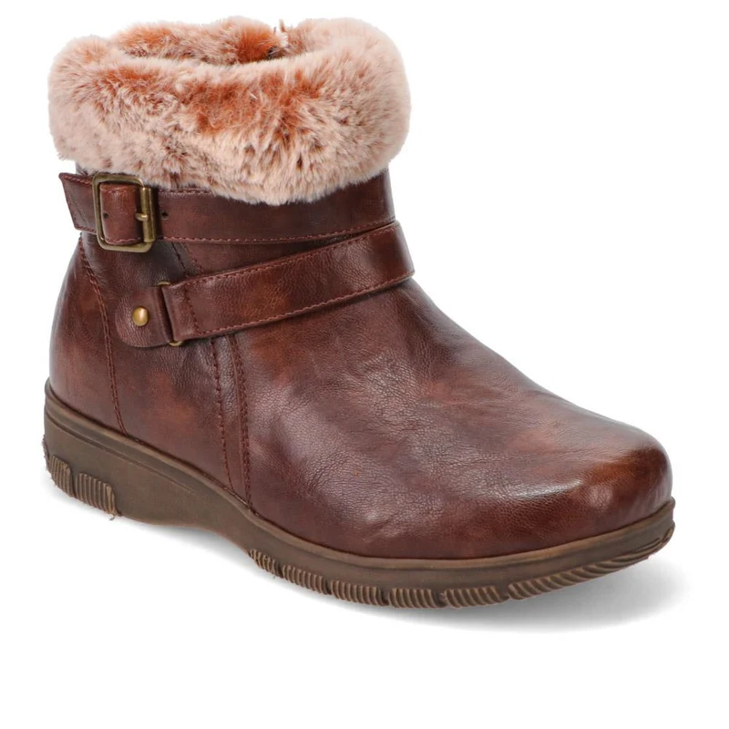 Extra-Wide Faux-Fur Cuff Ankle Boots - BELL / 326 119 - Brown