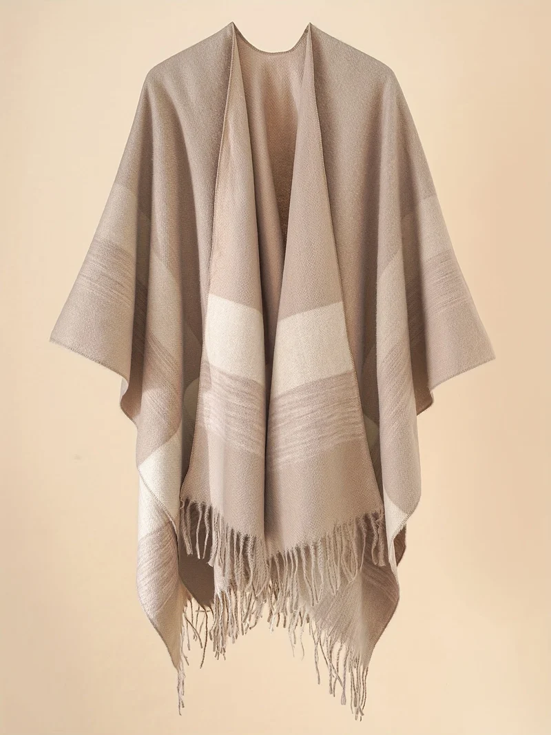 Kyrine - Poncho Schal Mit Fransen Und Geometrischem Muster