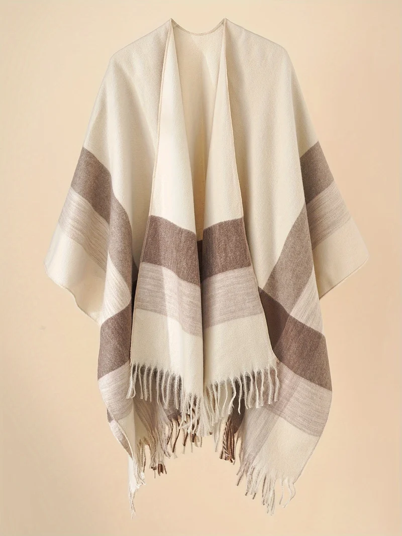 Kyrine - Poncho Schal Mit Fransen Und Geometrischem Muster