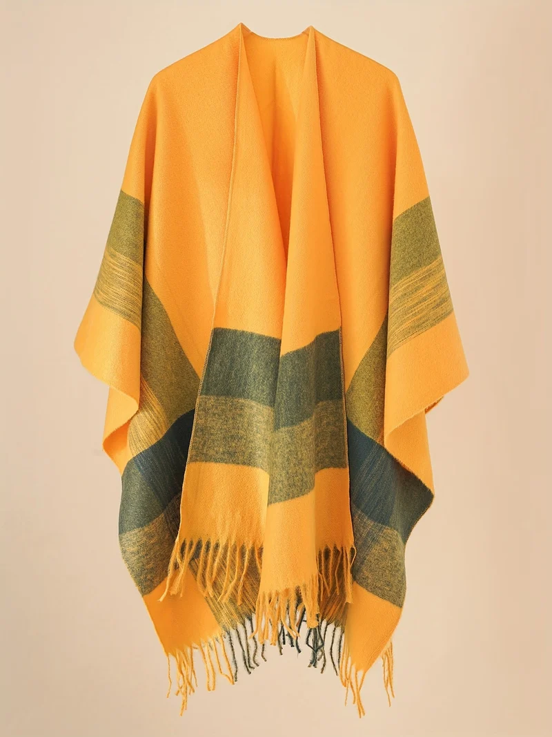 Kyrine - Poncho Schal Mit Fransen Und Geometrischem Muster