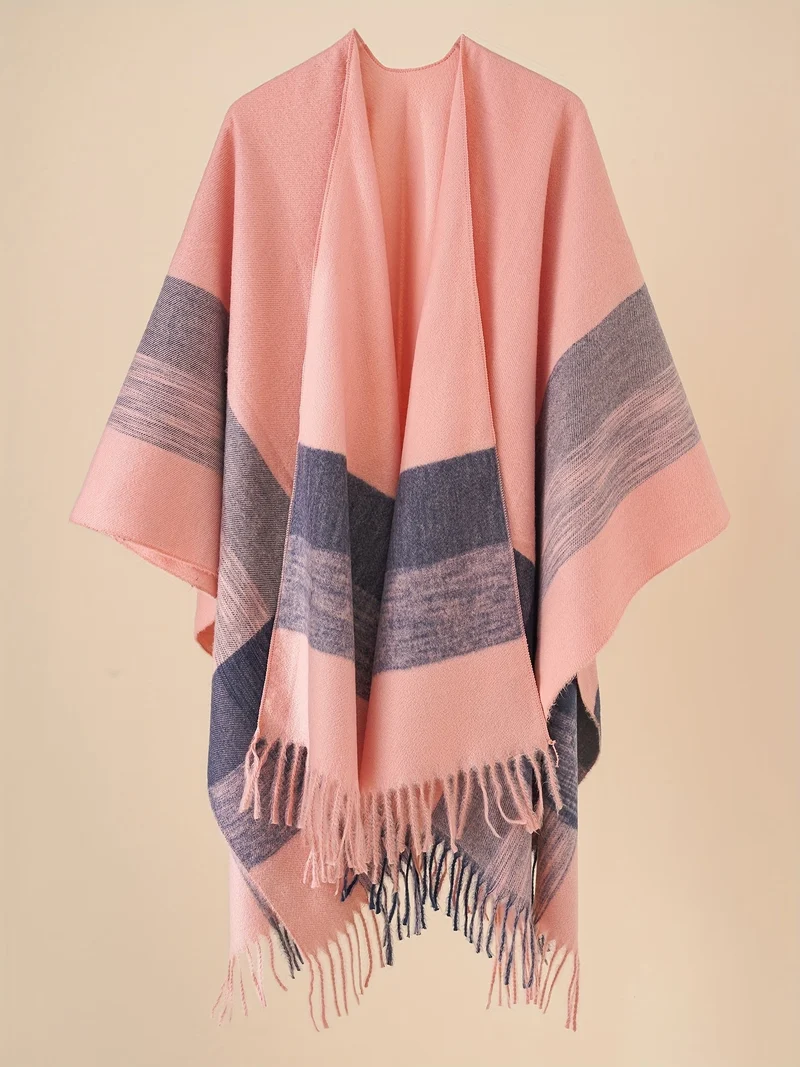 Kyrine - Poncho Schal Mit Fransen Und Geometrischem Muster