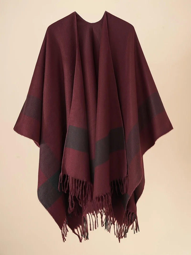 Kyrine - Poncho Schal Mit Fransen Und Geometrischem Muster