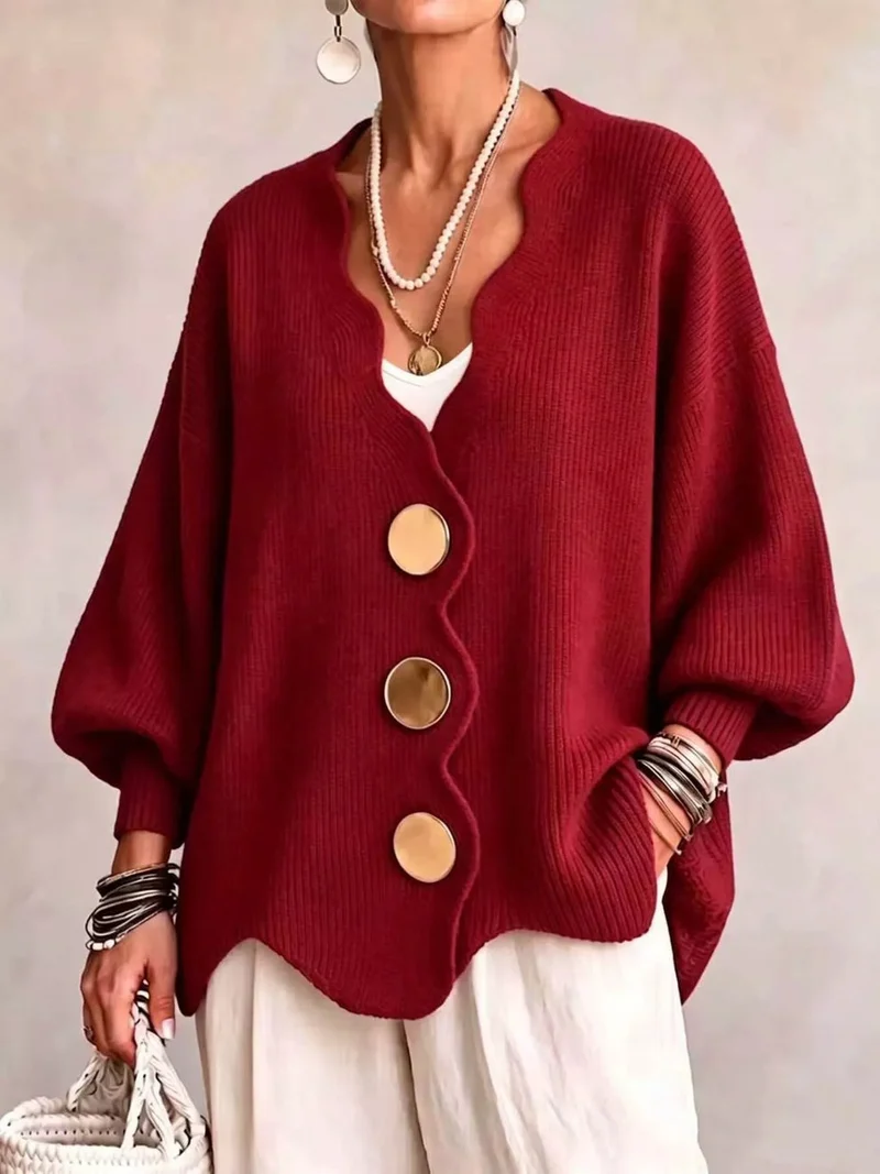 Gilian – Strickjacke Mit Knopfleiste Und Wellenrand