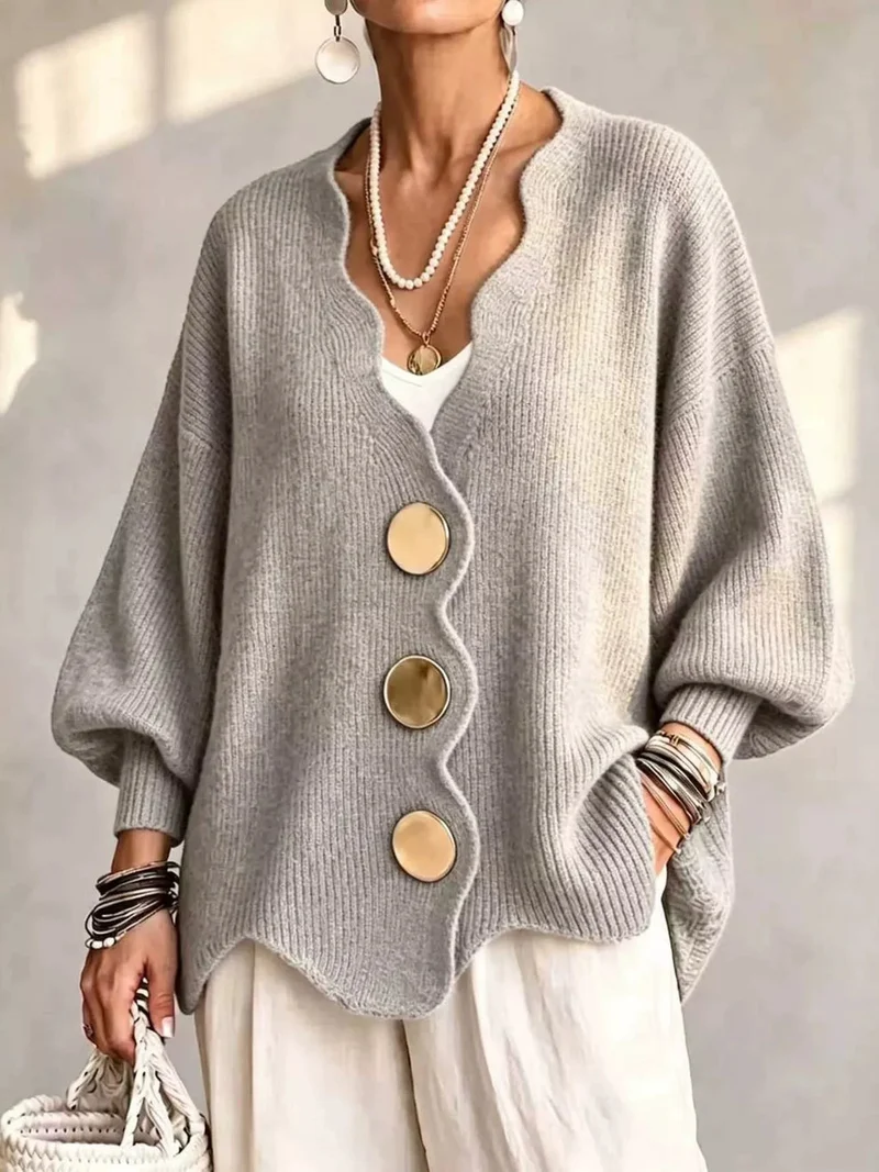 Gilian – Strickjacke Mit Knopfleiste Und Wellenrand