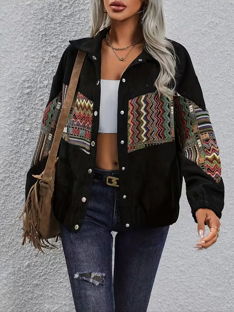 Denyque – Jacke mit Mehrfarbigem Geometrischem Patchwork Und Revers