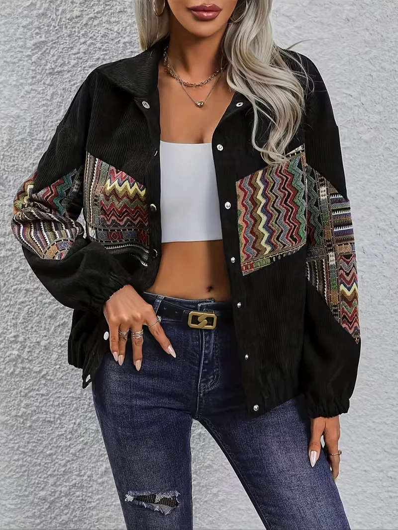 Denyque – Jacke mit Mehrfarbigem Geometrischem Patchwork Und Revers