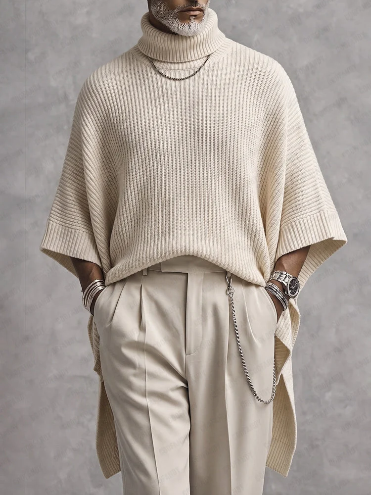Joash – Oversize-poncho-pullover Mit Geripptem Rollkragen