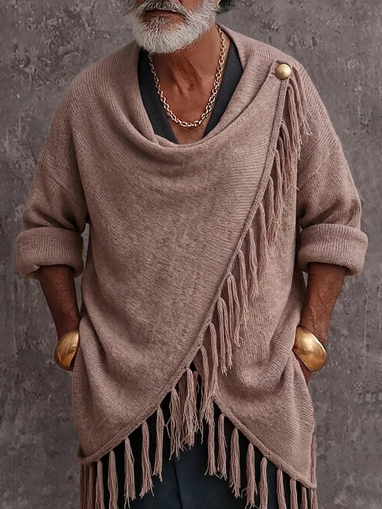 Makenley - Lässiger Strick Pullover Mit Fransenbesatz Und Drapiertem Kragen