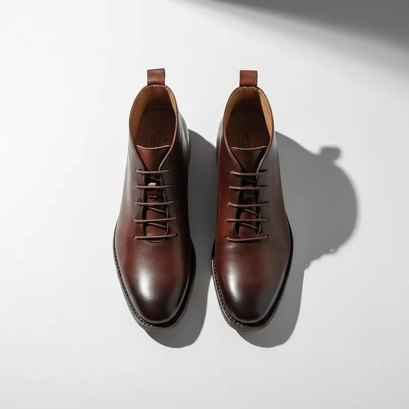 Milovans - Leder Schnür Stiefeletten Mit Runder Zehenpartie