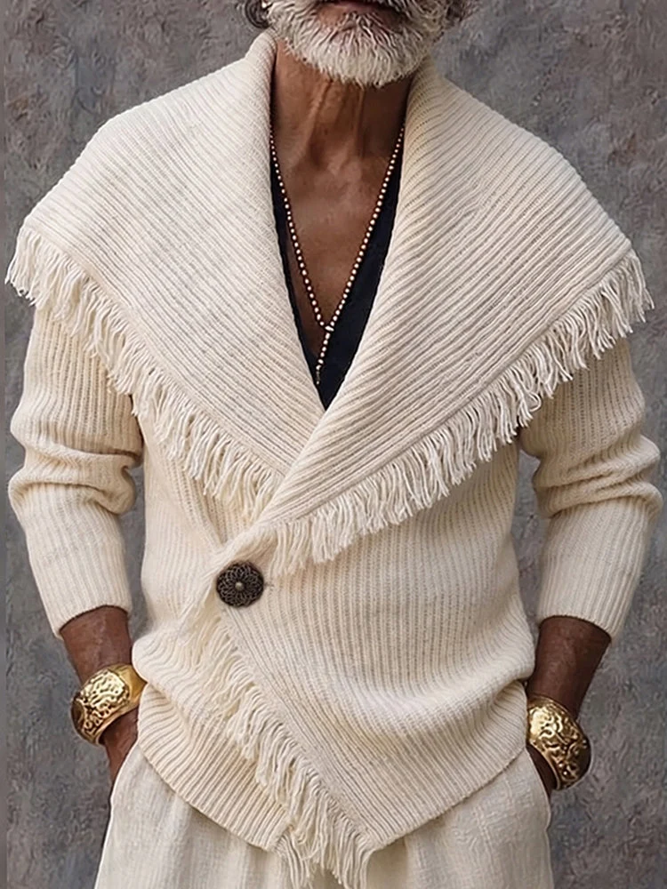 Olson - Stilvolle Strickjacke Mit Fransenbesatz Und Schalkragen