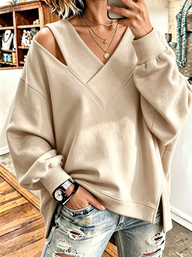 Kirstan – Schickes Oversize Sweatshirt Mit V-Ausschnitt Und Cut-out