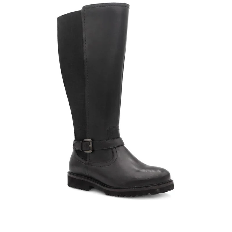 EasyFit Extra Wide Leather Stretch Back Long Boots - BROADWAY / 330 110 - Black