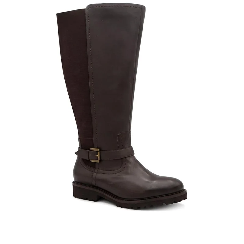 EasyFit Extra Wide Leather Stretch Back Long Boots - BROADWAY / 330 110 - Chocolate