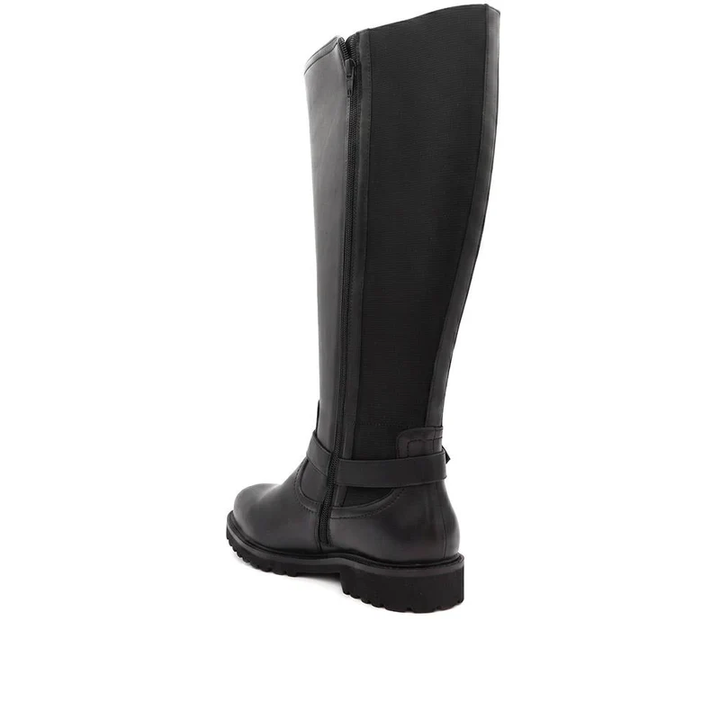 EasyFit Extra Wide Leather Stretch Back Long Boots - BROADWAY / 330 110 - Black