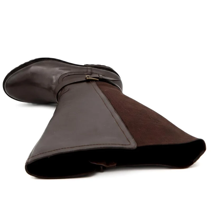 EasyFit Extra Wide Leather Stretch Back Long Boots - BROADWAY / 330 110 - Chocolate