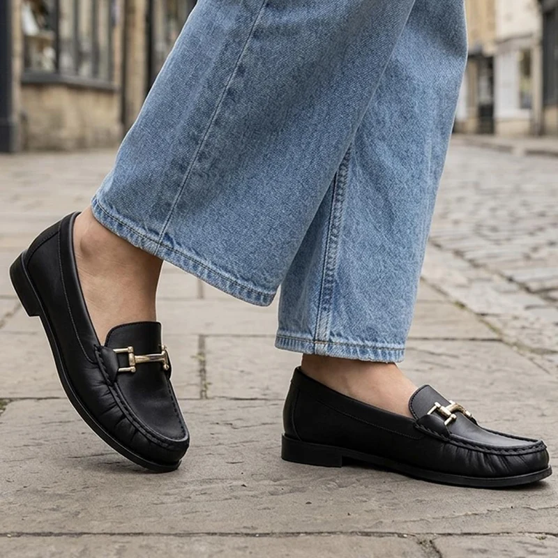 Leather Snaffle Detail Smart Moccasins - MINTL44001 / 329 720 - Black Leather