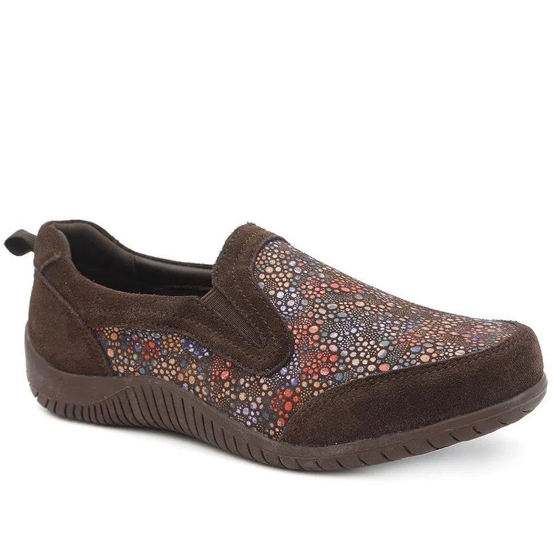 Wide Fit Leather Slip On Comfort Trainers - BRK43025 / 328 915