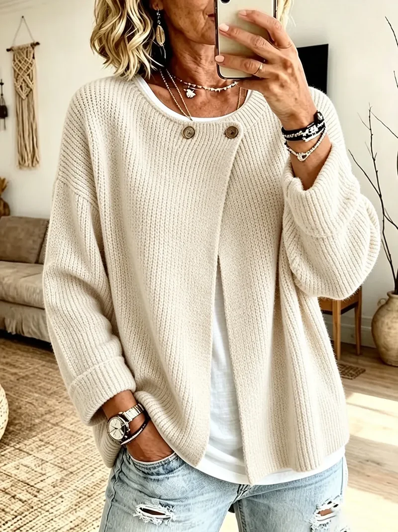 Peninah - Gestrickte Strick Jacke Mit Rippenmuster Und Asymmetrischem Schnitt