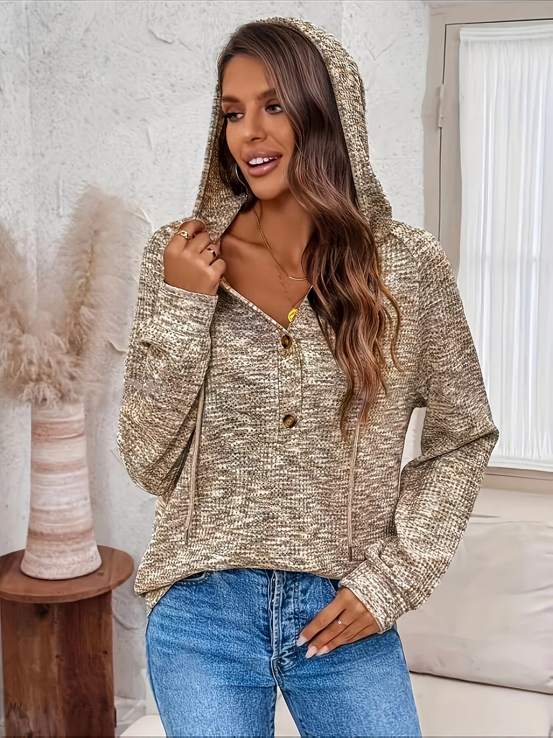Graca - Langärmeliger Kapuzen Pullover Mit Knopfleiste