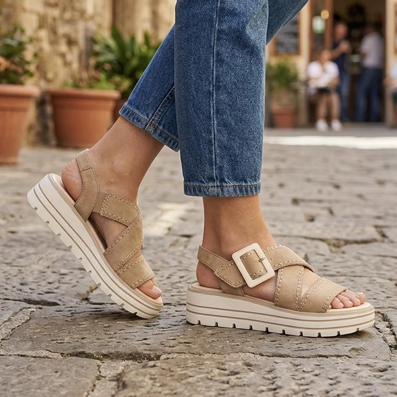 Remonte Cross Strap Wedge Sandals - RKR43066 / 330 543 - Beige