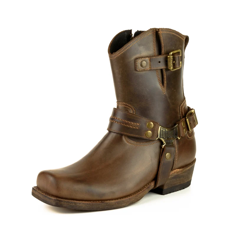 Herren- und Damen-Biker-Motard-Stiefel 005 aus braunem Leder