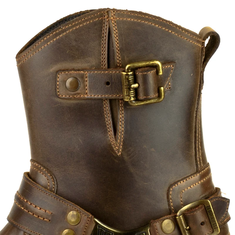 Herren- und Damen-Biker-Motard-Stiefel 005 aus braunem Leder