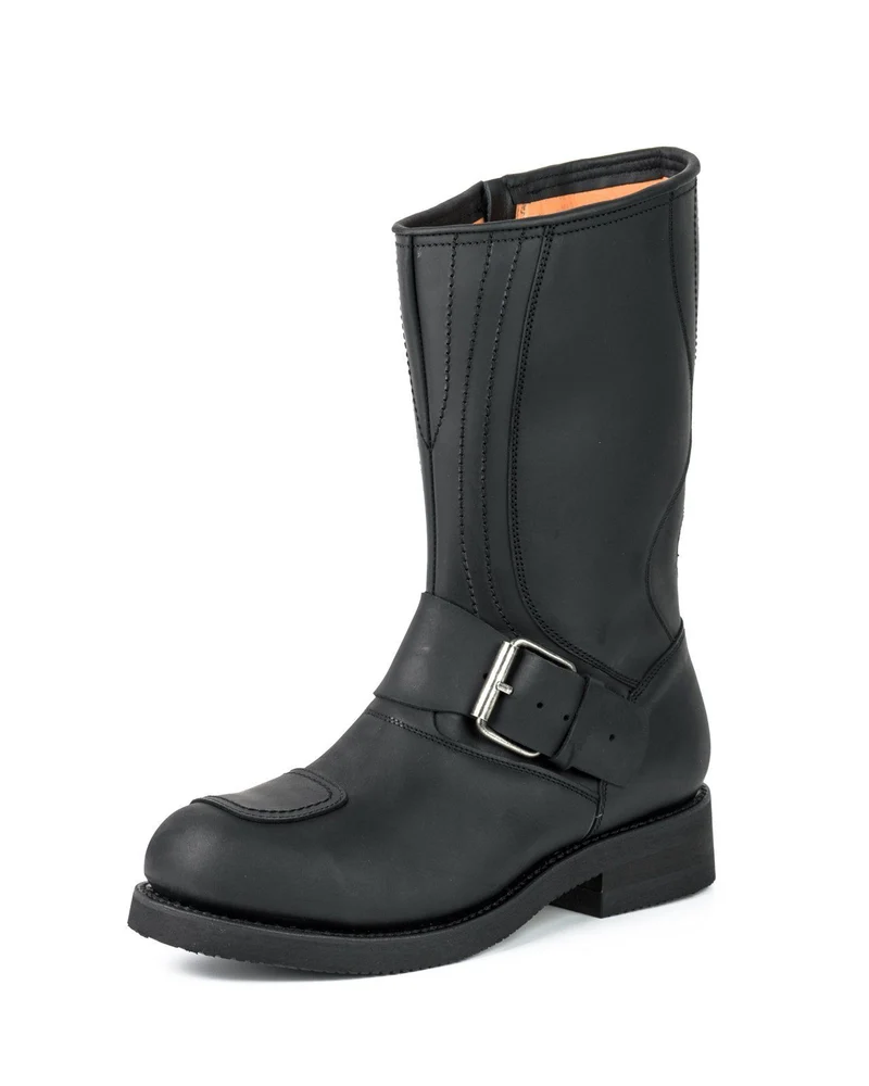 Bikerstiefel für Damen und Herren, Modell 1594-6, schwarzes Leder | Sofort lieferbar | Größe 46