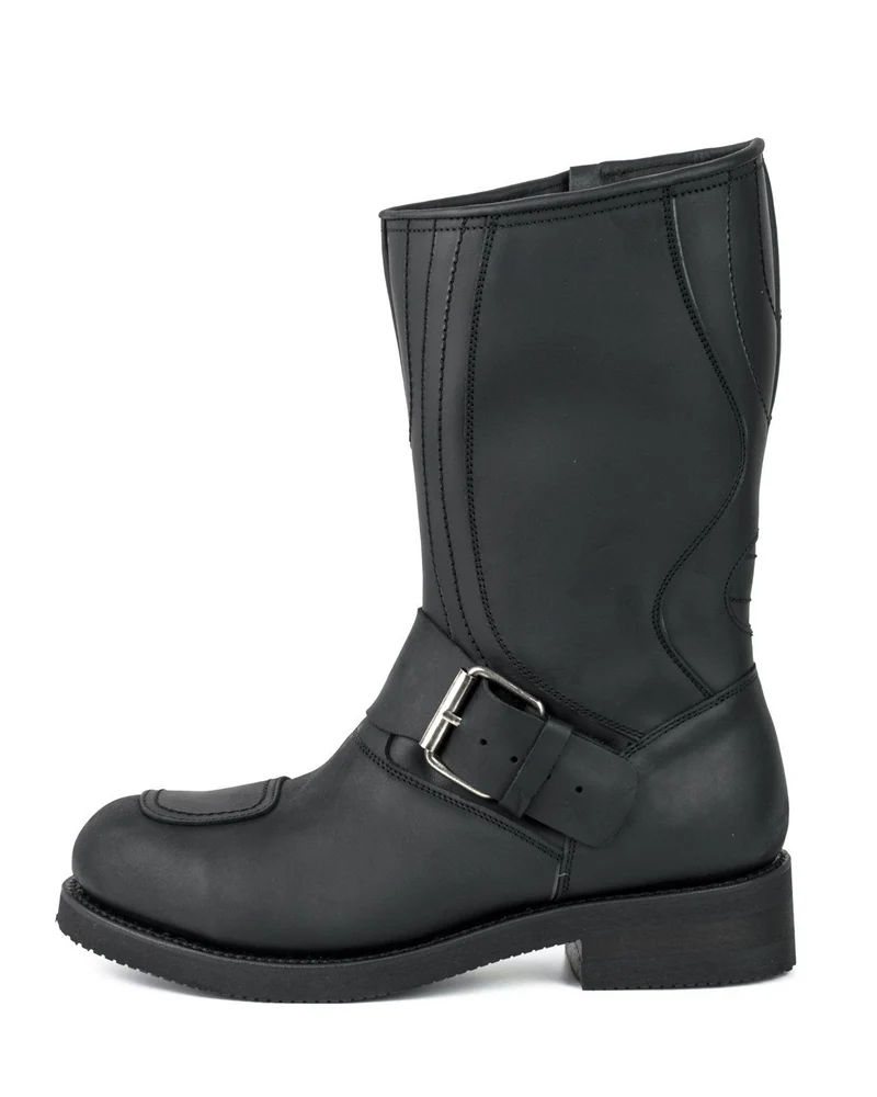 Bikerstiefel für Damen und Herren, Modell 1594-6, schwarzes Leder | Sofort lieferbar | Größe 46