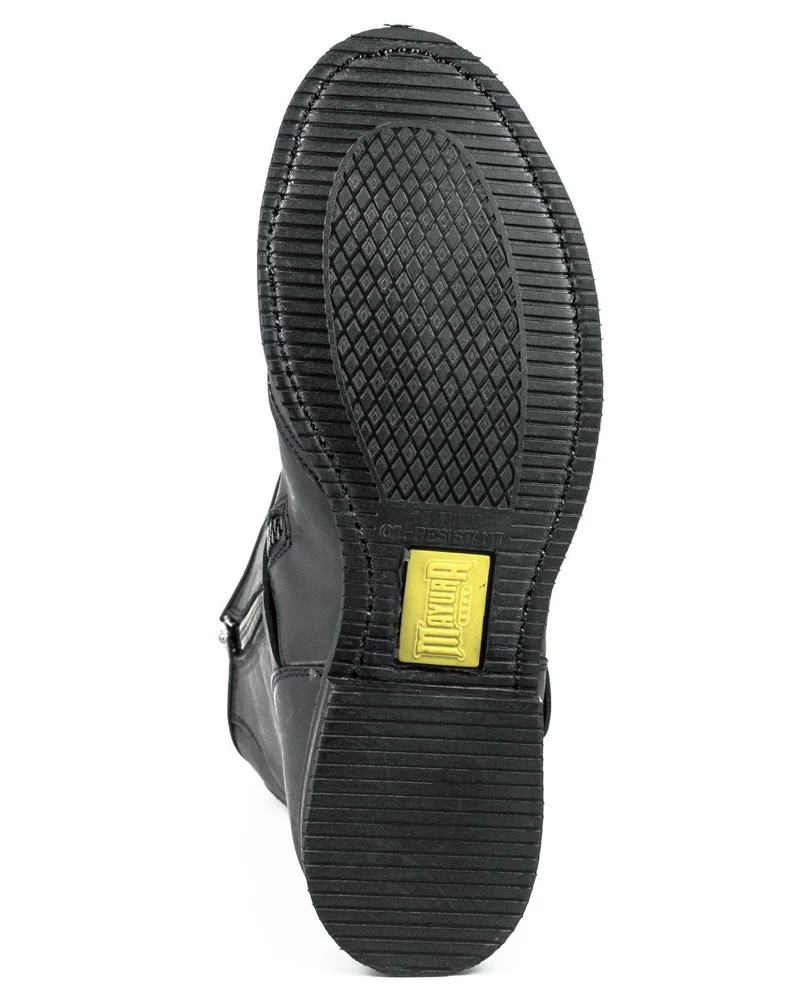 Bikerstiefel für Damen und Herren, Modell 1594-6, schwarzes Leder | Sofort lieferbar | Größe 46