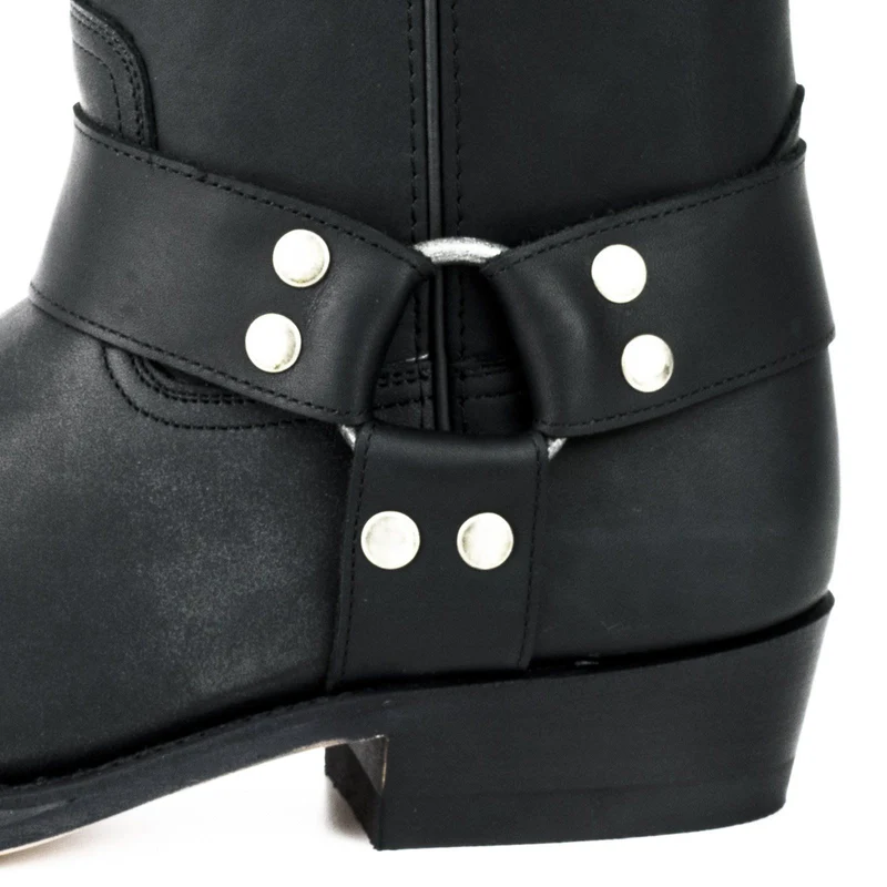 Herren- und Damen-Biker-Motard-Stiefel 01 aus schwarzem Leder