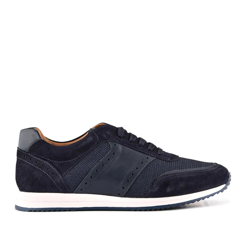 Sergio Lace-Up Leather Trainers - SERGIO / 328 071 - Navy Suede
