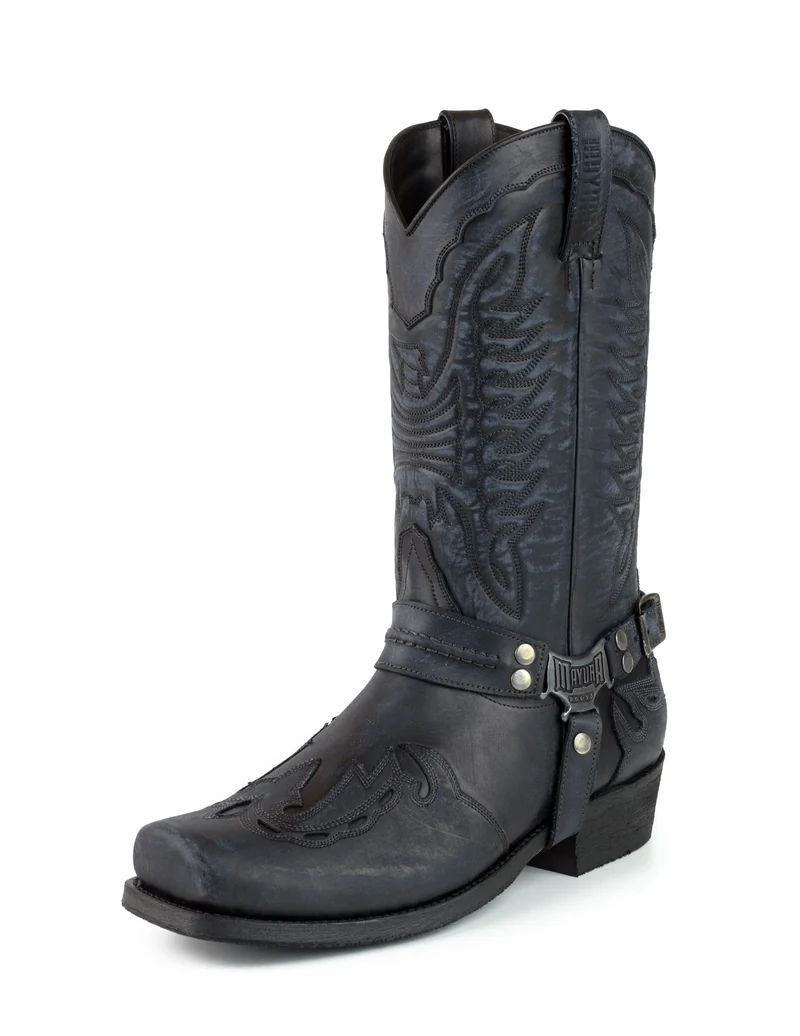 Herren Biker Motard Stiefel 2471 Schwarzes Leder Gebraucht