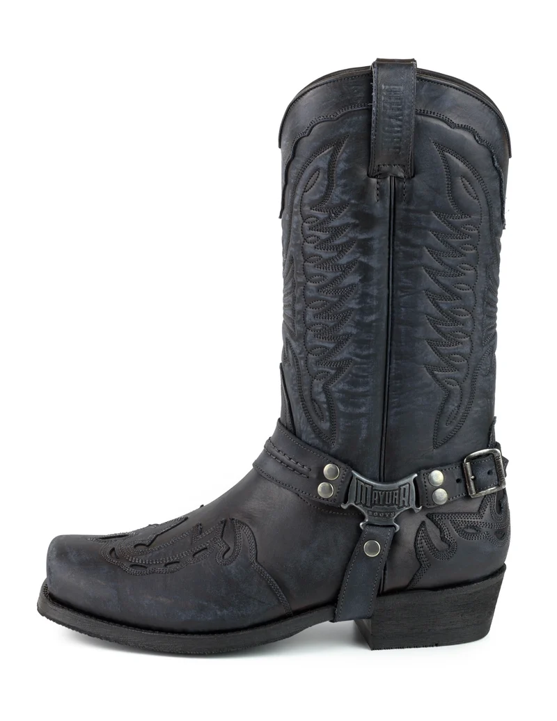 Herren Biker Motard Stiefel 2471 Schwarzes Leder Gebraucht