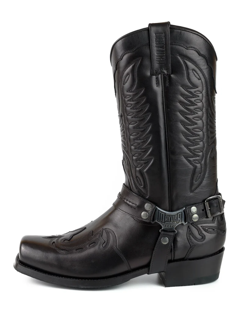 Herren Biker Motard Boots 2471 Schwarzes Leder