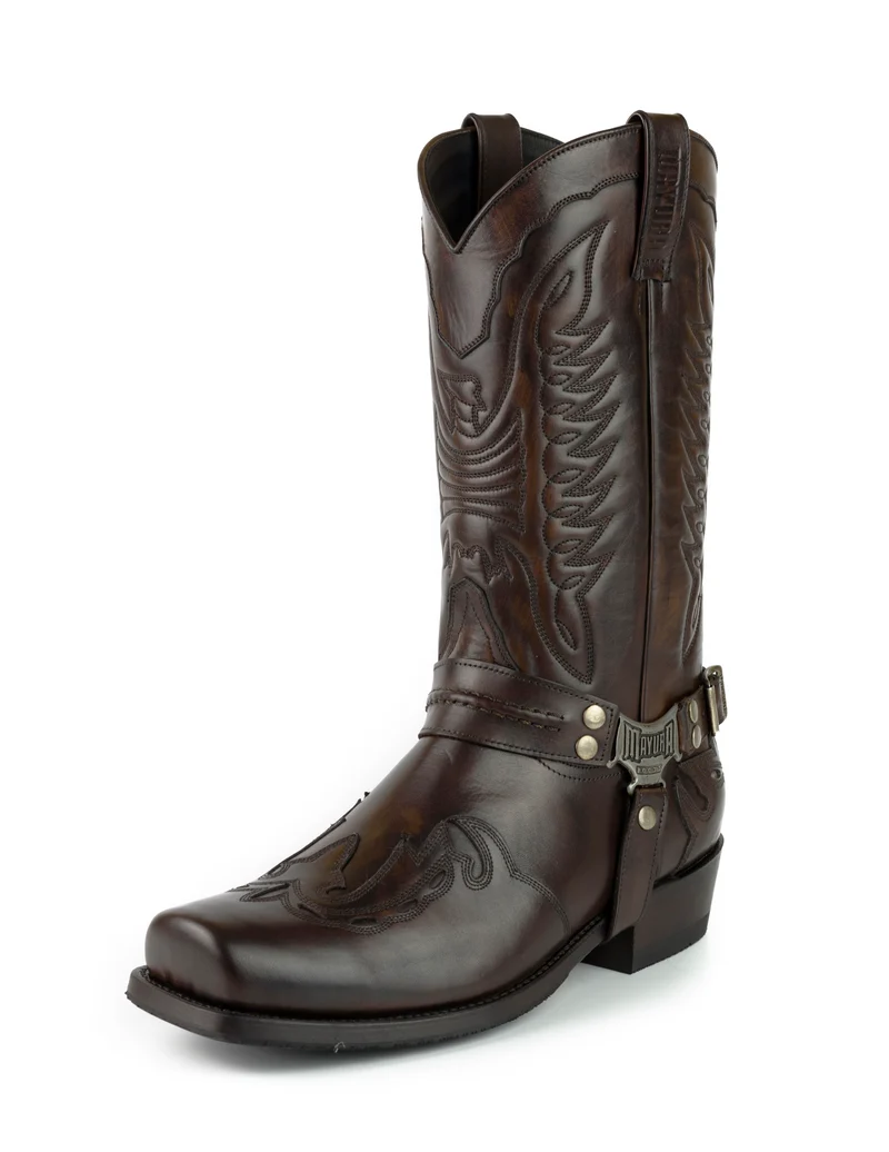 Herren Biker Motard Boots 2471 Dunkelbraunes Leder