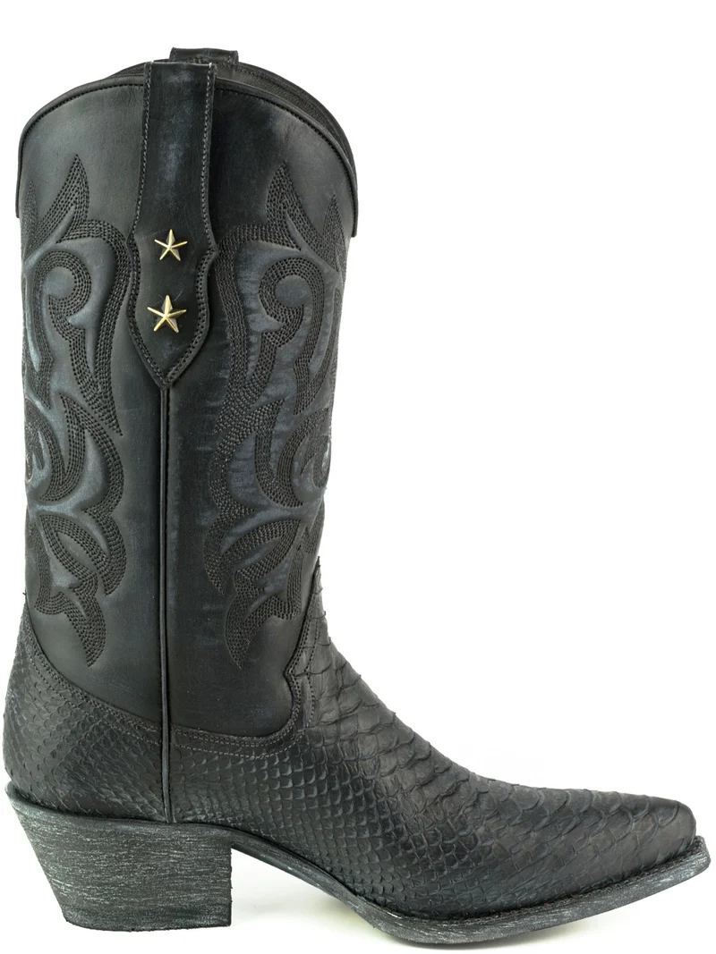 Country- und Western-Cowboystiefel für Damen 2524 aus gewaschenem schwarzem Leder