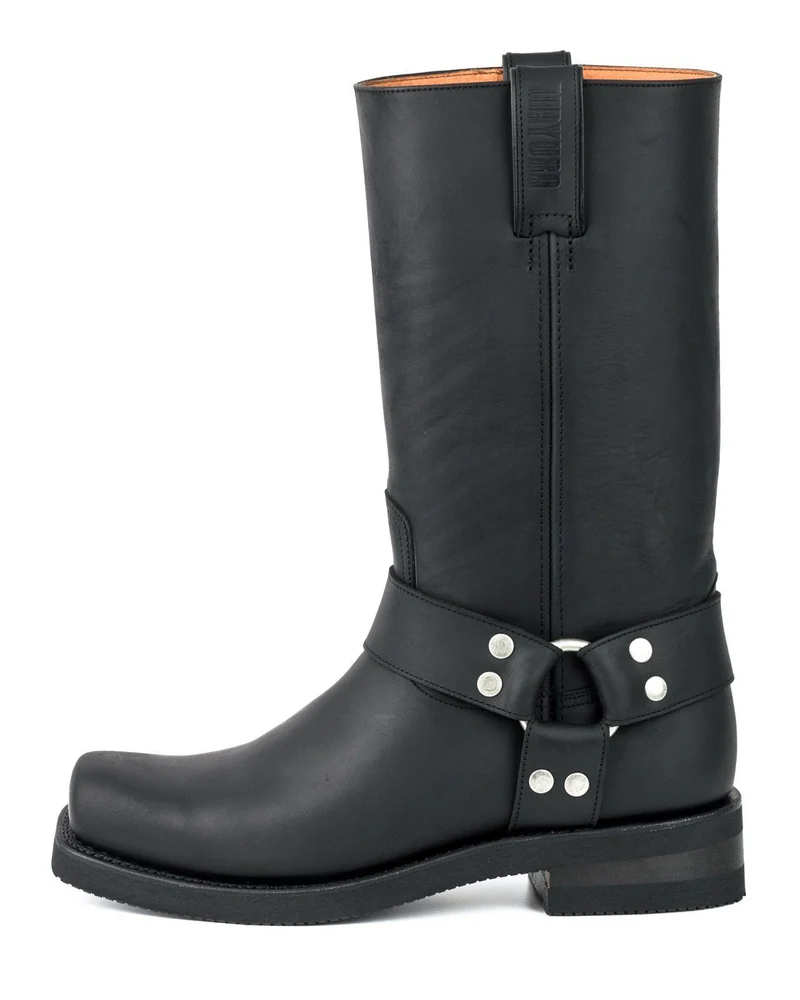 Bikerstiefel für Damen und Herren, Modell 1501-6, schwarzes Leder | Sofort lieferbar | Größe 40