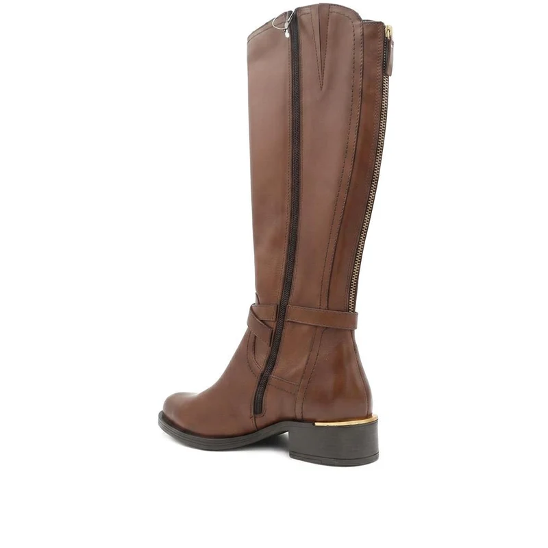 Wide Fit Leather Long Boots - SAK44000 / 330 239 - Tan