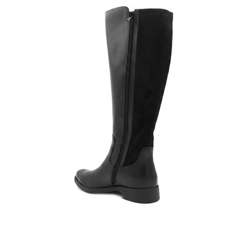 Leather Flat Heeled Long Boots - SAK44001 / 330 240 - Black