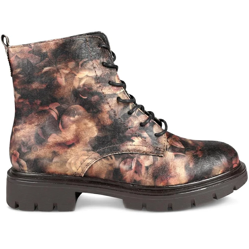 Lace-Up Block-Heeled Boots - WBINS42017 / 328 111 - Brown Multi