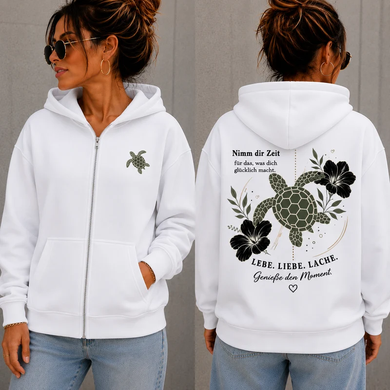 Statement Zip Hoodie Schildkröte Nimm dir Zeit... Frontprint & Backprint | Unisex