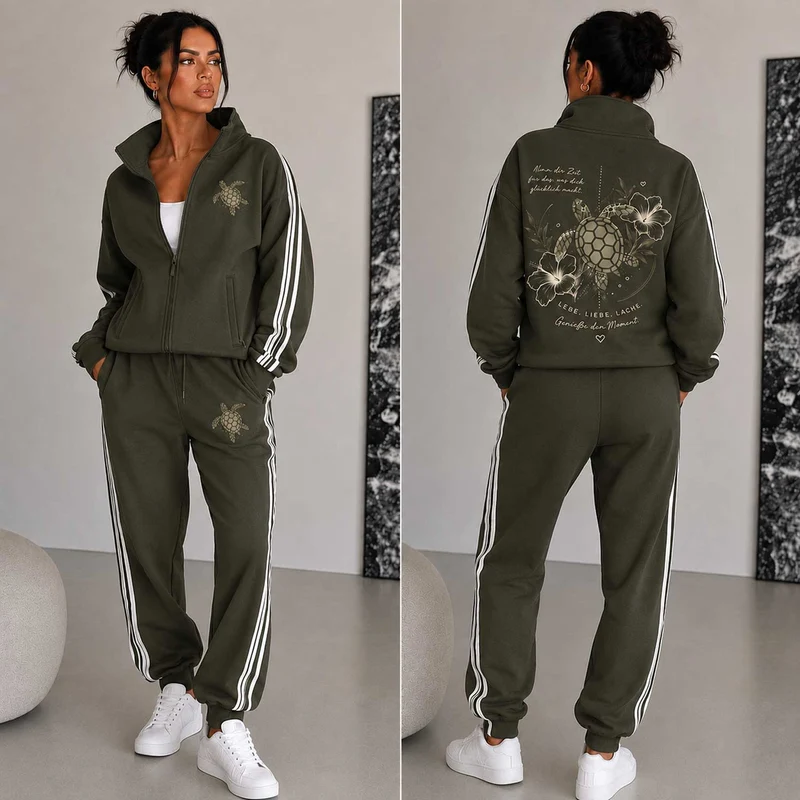 Statement Jogginganzug Schildkröte Nimm dir Zeit... Frontprint & Backprint | Unisex