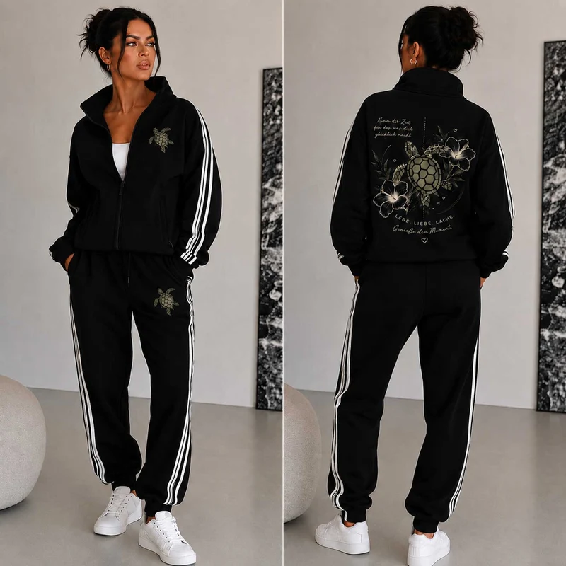 Statement Jogginganzug Schildkröte Nimm dir Zeit... Frontprint & Backprint | Unisex